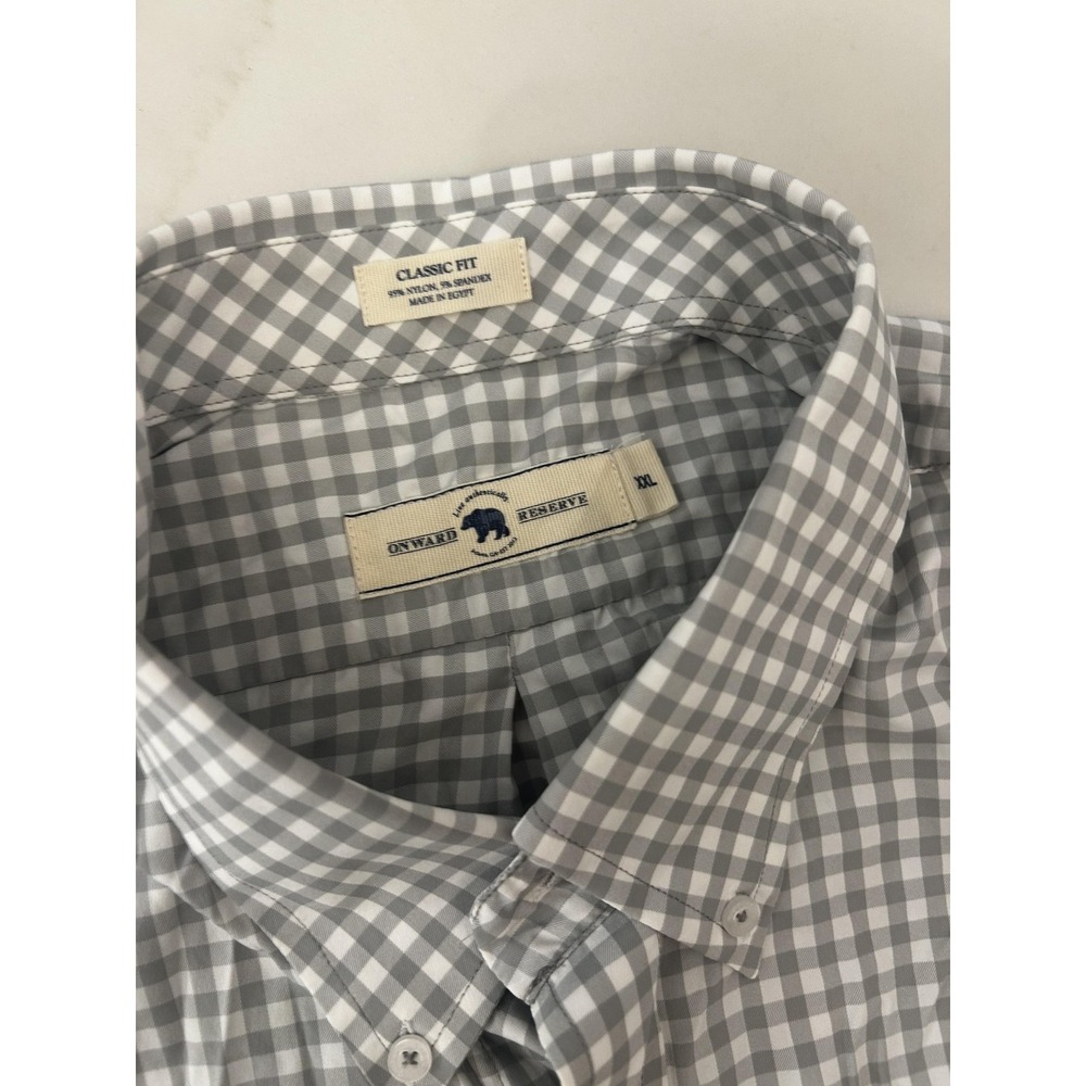 Onward Reserve Mens 2XL Gray Gingham Check Long Sleeve Button Down Stretch Shirt
